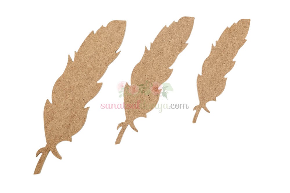 Dekoratif Kuş Tüyü 3 Lü Set -(MDF Obje)