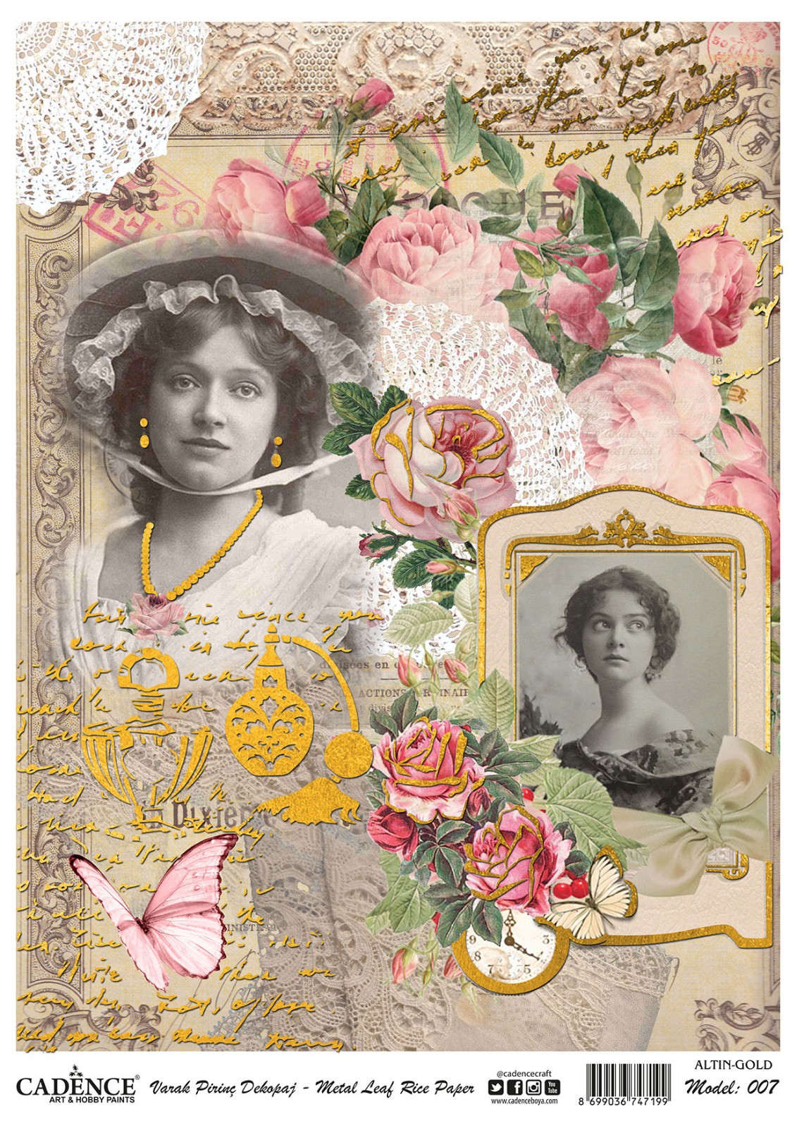Cadence Altın-Gümüş Varak Pirinç Dekopaj (Vintage) - A07