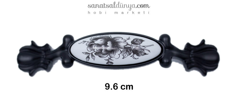 Gül Desen Porselen Siyah Kulp 9.6 CM