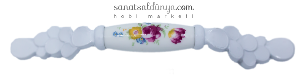 Yalı - Çiçekli Porselen Beyaz Kulp (141) 