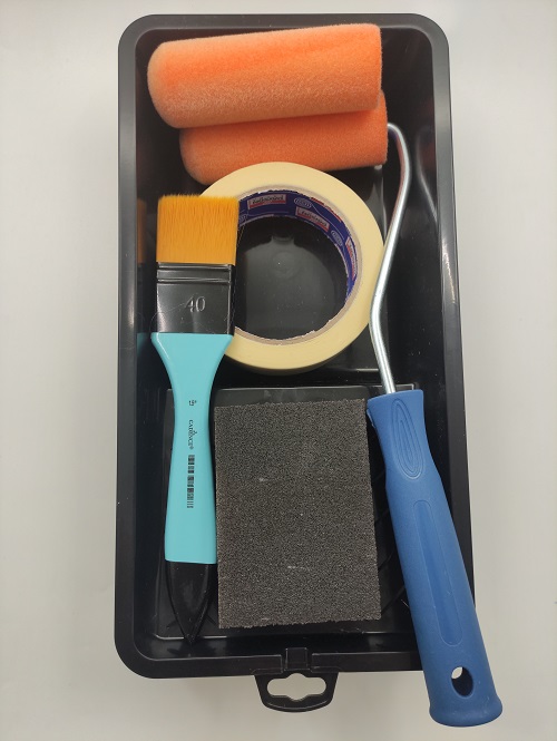 Boyama Set 2 - Küçük Tava 2 No + Nano Rulo + Nano Yedek Başlık + Turkuaz Fırça 1,5 No + Bant + Zımpara